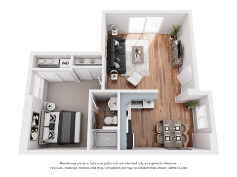 Floor plan for studio, 1 bath, 629 sqft